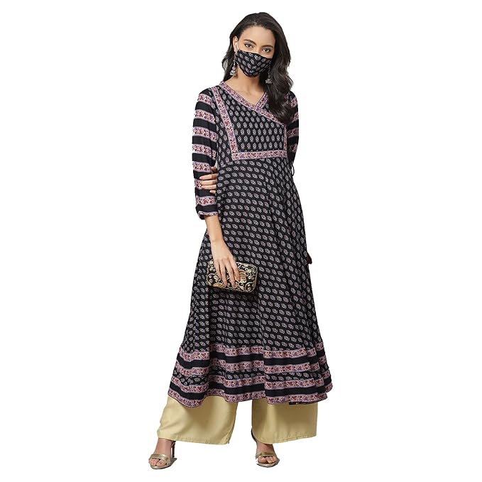 Yash Gallery Women's Rayon Relaxed Fit Anarkali Printed Kurta